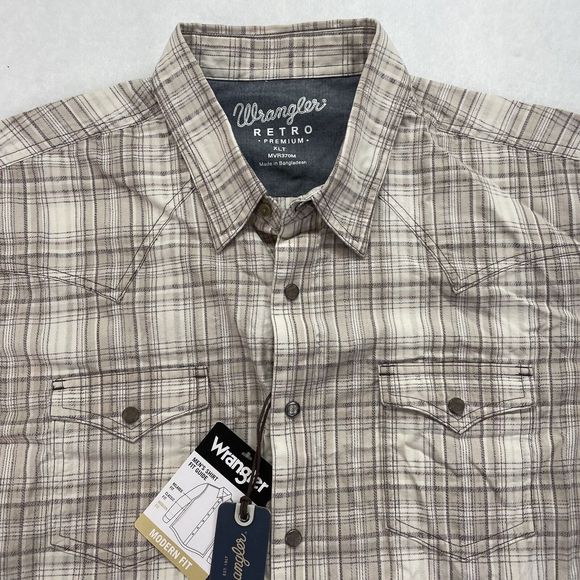 NWT Wrangler Retro Premium Men's XLT Beige Tan Long Sleeve Western Shirt Pearl - Picture 1 of 13